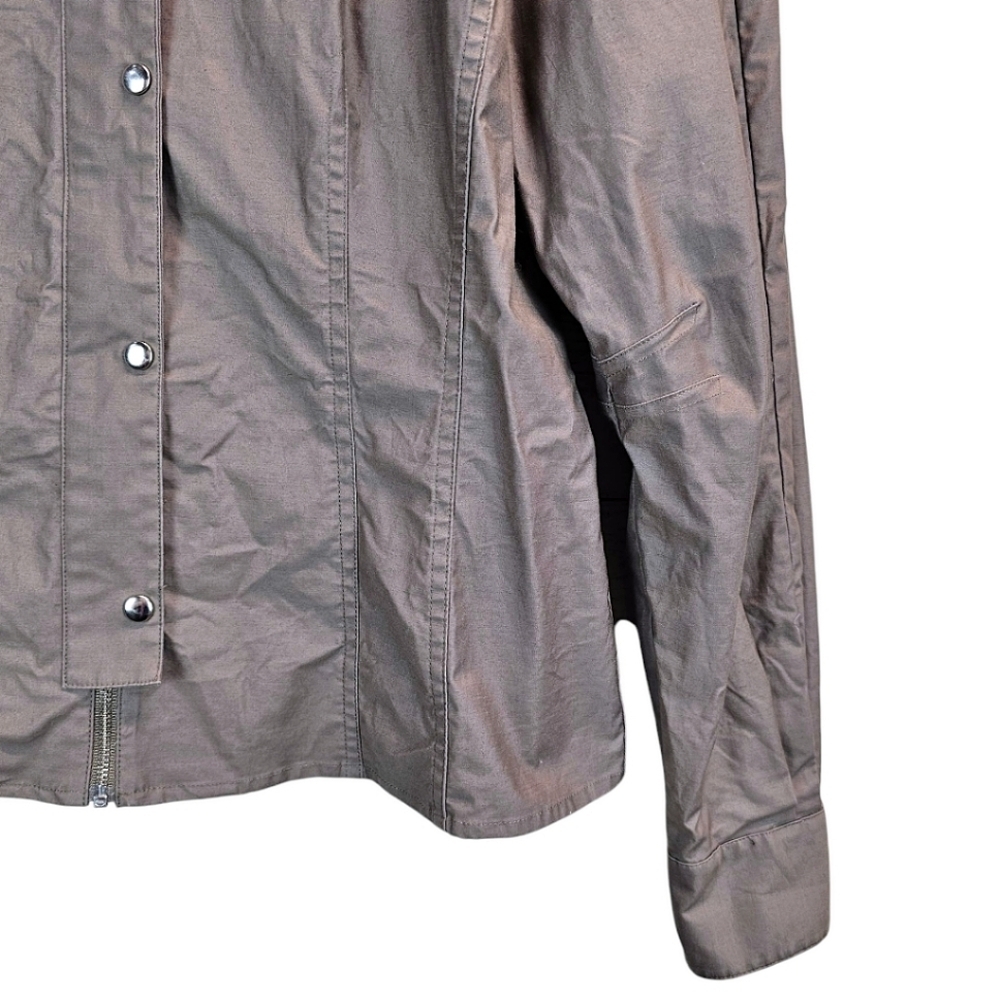 Thakoon Cotton Puff Sleeve Shirt Jacket Sz 6 Taupe Fitted Avant Garde Unique - Picture 13 of 16